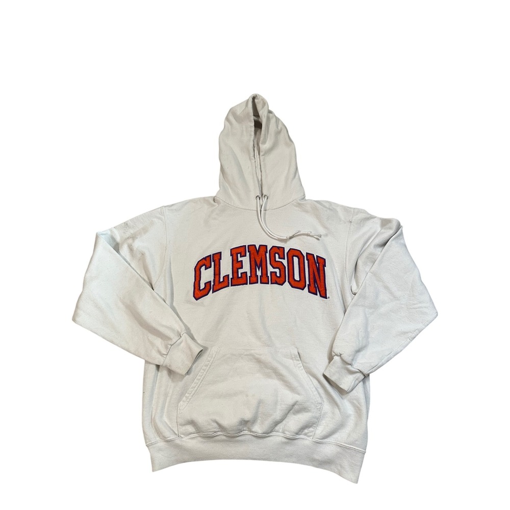Champion Clemson University‎ Hoodie Mens Medium White Sweatshirt Graphic Logo